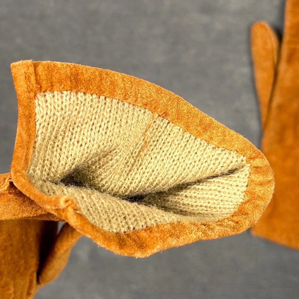 Vintage Kayser Tan Brown Suede Leather Gloves Lined Large Palm Vent Gardening